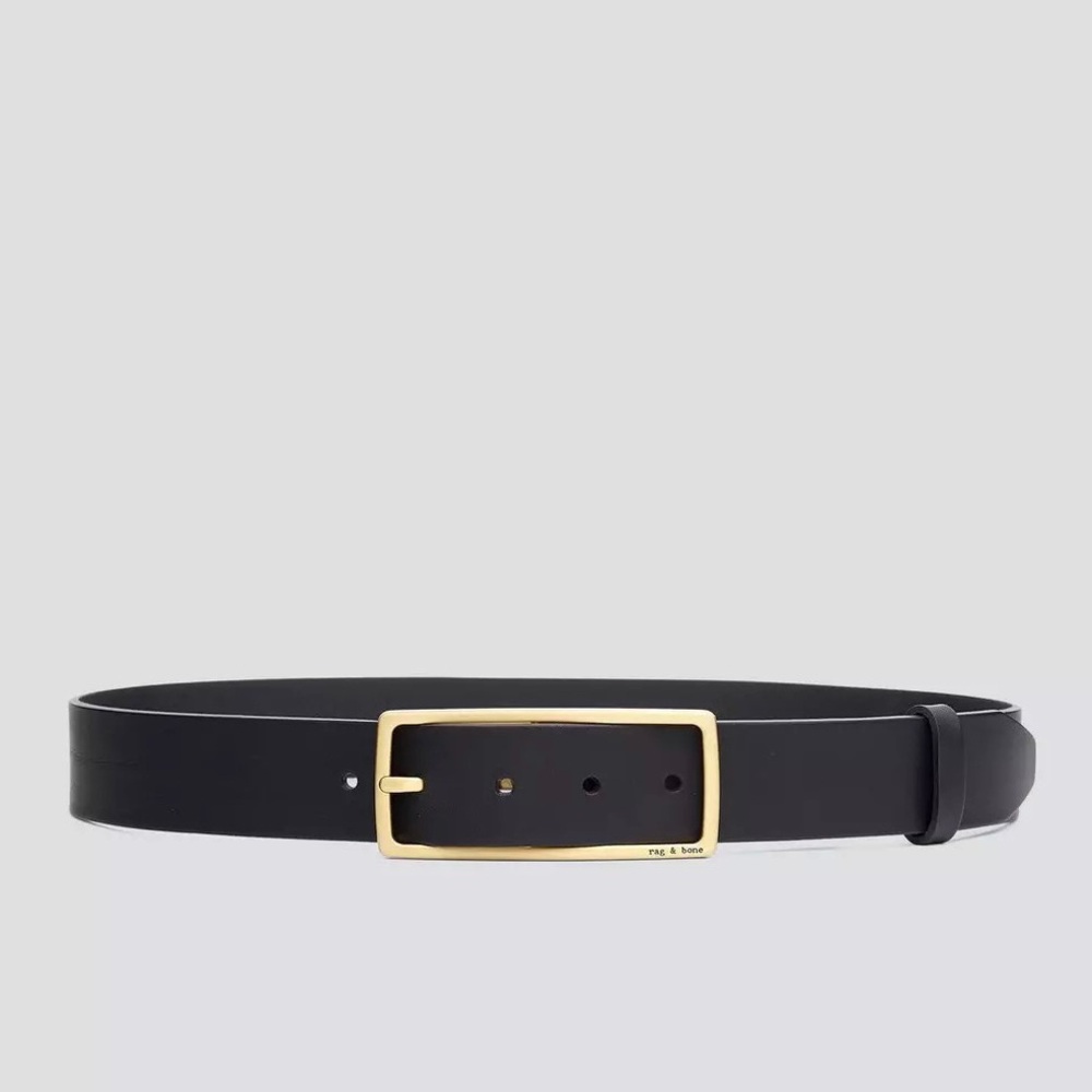 NWOT Rag & Bone Rebound Belt in Black Leather Gold